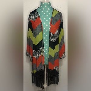 Cato Multi-Color Sheer Fringed Kimono Size XL